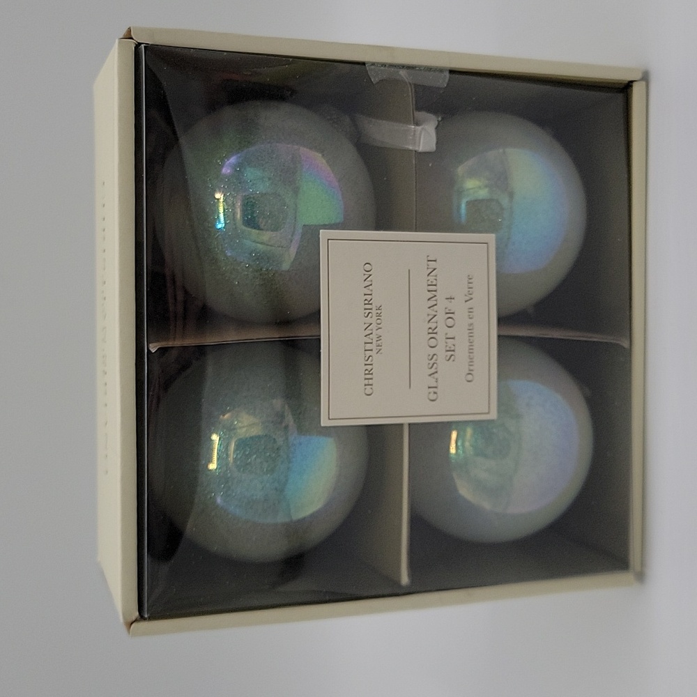 New Christian Siriano Iridescent Glittery Round Glass Ornaments